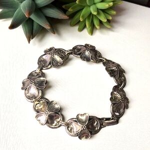 Vintage Danecraft Sterling Silver Flower Link Bracelet